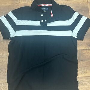 Aeropostale Black Polo with White Horizontal Stripes